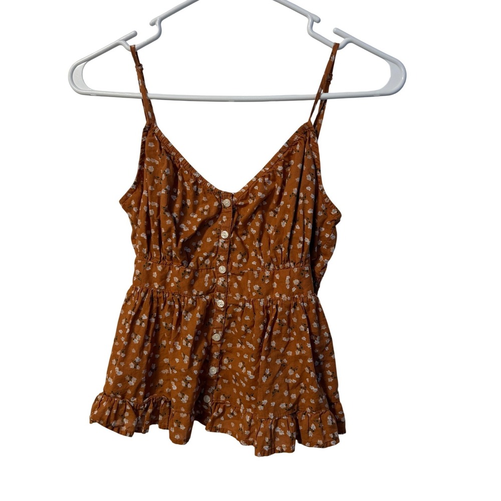 American Eagle Floral Peplum Top Womens Small Rust Orange